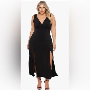 Women's Plus Size Maxi Long Dresses V-Neck, Sleeveless, Bodycon Side Slit